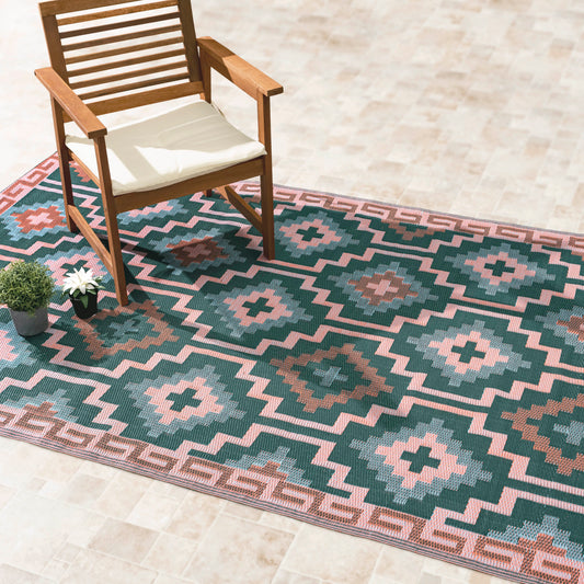 Green Outdoor Rug, lifestyle patio scene
