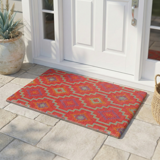 Lhasa Orange & Violet Outdoor Doormat – 24" x 36" Non-Slip, Recycled Plastic