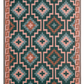 Full view of green diamond outdoor rug with coral pattern laid flat
