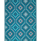 Reverse side of teal diamond outdoor rug with teal background