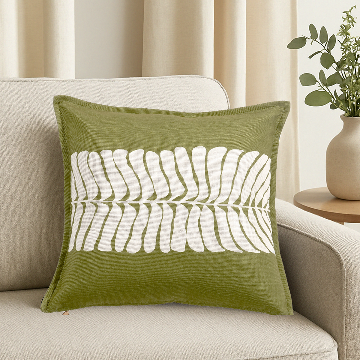 Green Outdoor Pillow, lifestyle patio scene with pillow, second view
