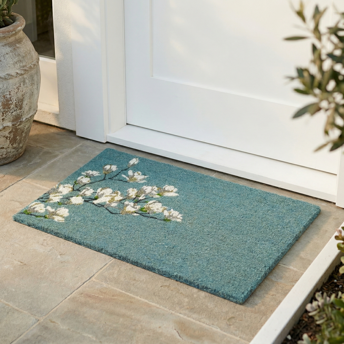 Magnolia Branch Blue Doormat, product view angle 4