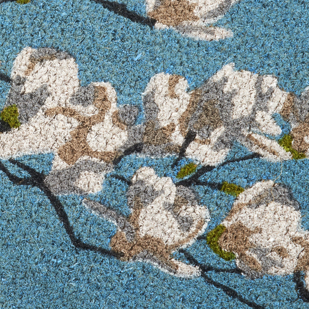 Magnolia Branch Blue Doormat, texture close-up, alternate angle