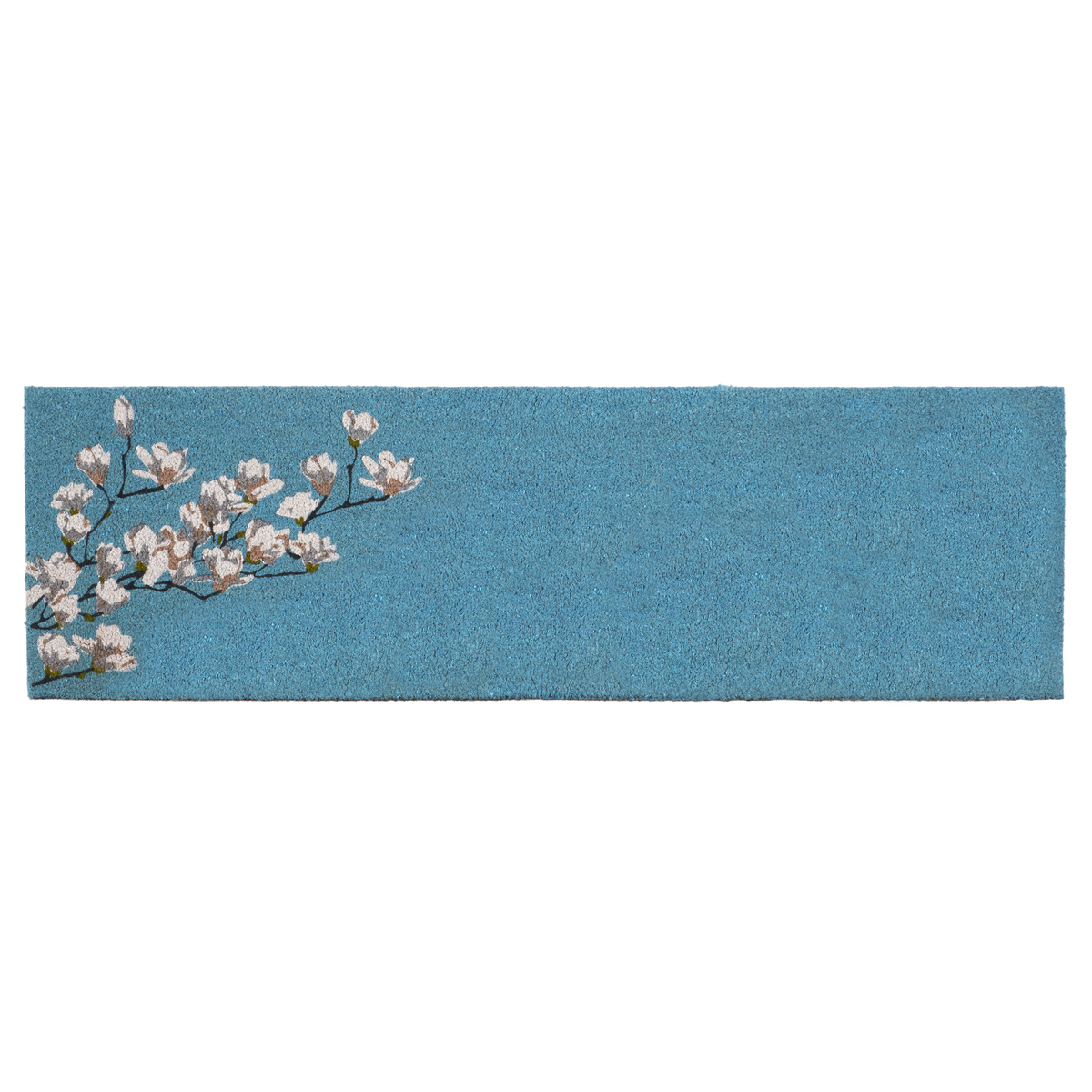 Magnolia Branch Blue Doormat, flat product shot, alternate angle