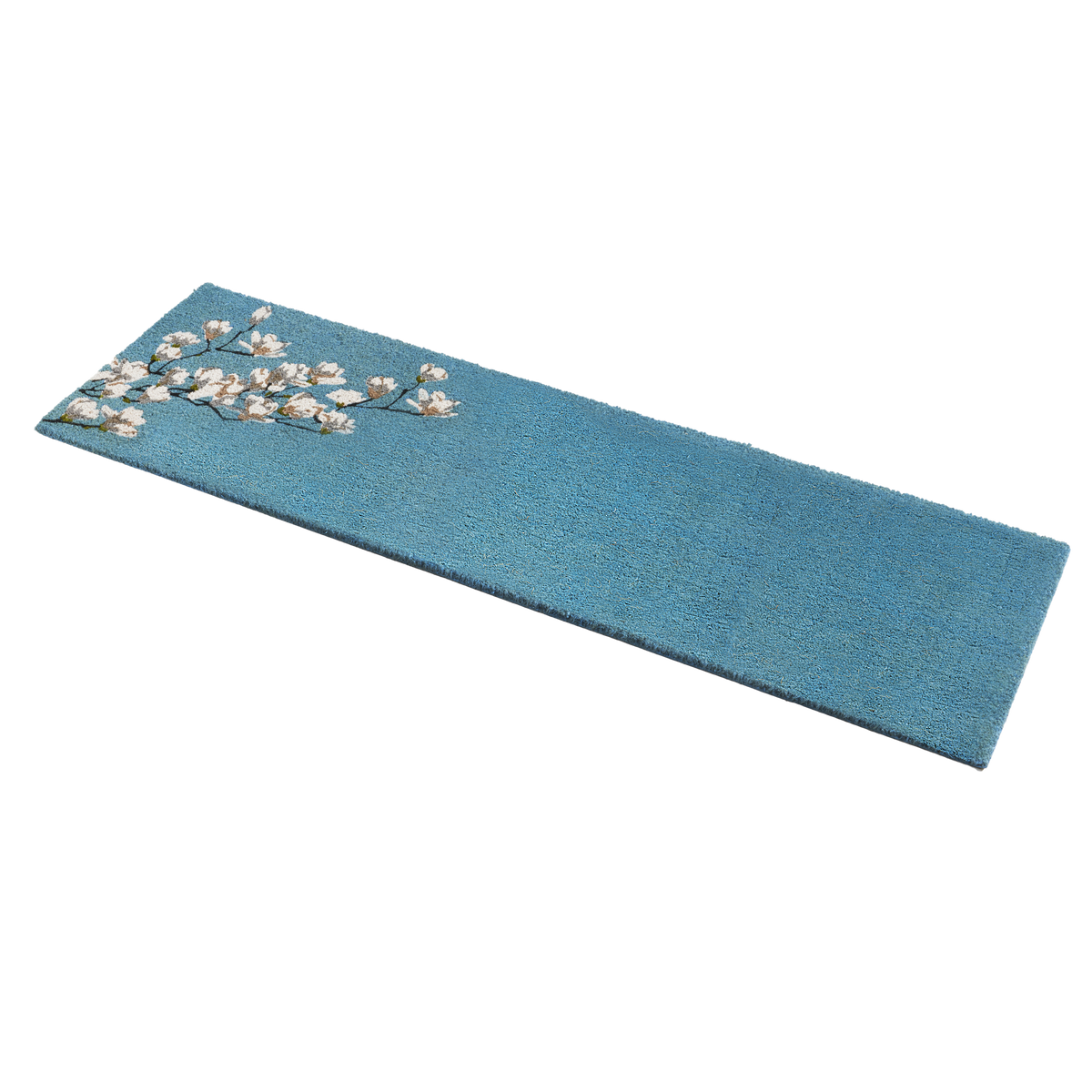 Magnolia Branch Blue Doormat, side-facing product view