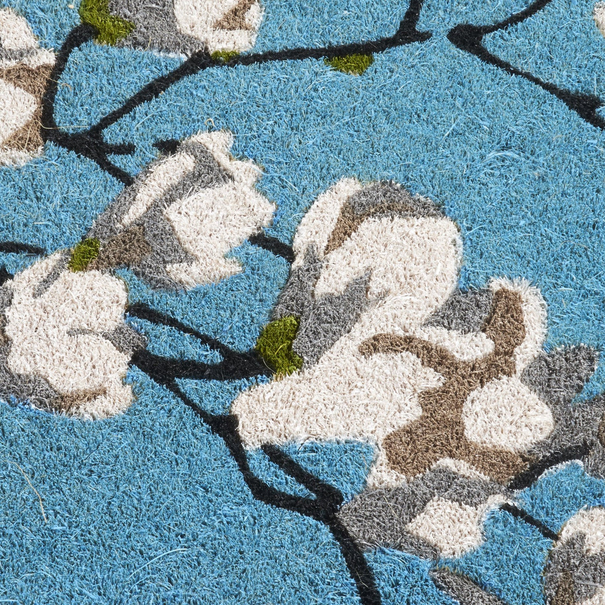 Magnolia Branch Blue Doormat, texture close-up, second view