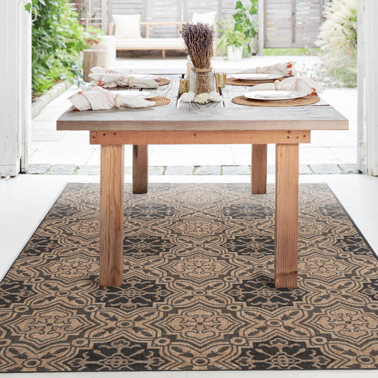 Charcoal Outdoor Rug, lifestyle patio scene
