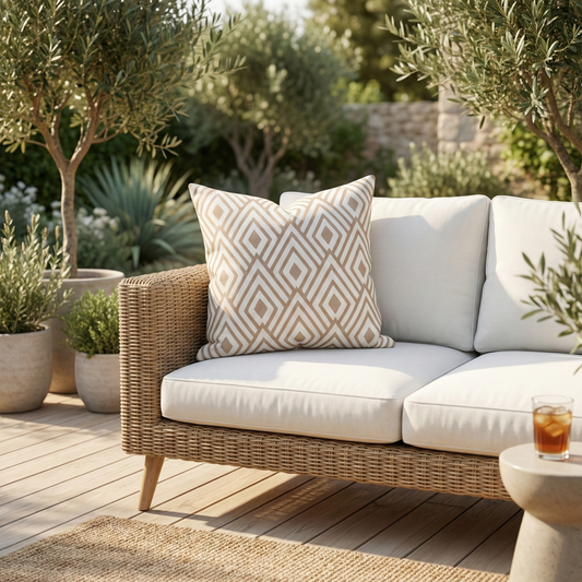 Nakano - Beige & White Modern Double Sided Indoor/Outdoor Pillow for Patio (20" x 20")