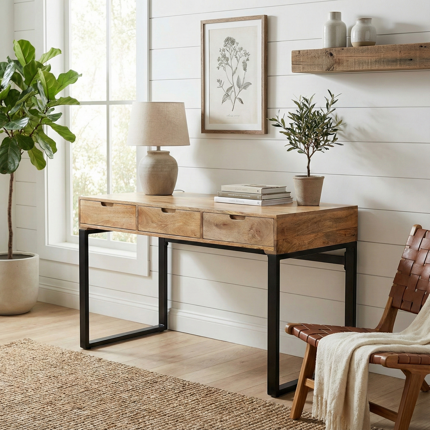 Oasis Industrial Mango Wood Desk For Home Office - Natural 55"