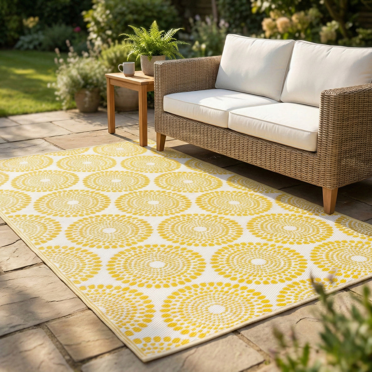 Yellow Outdoor Rug, lifestyle patio scene