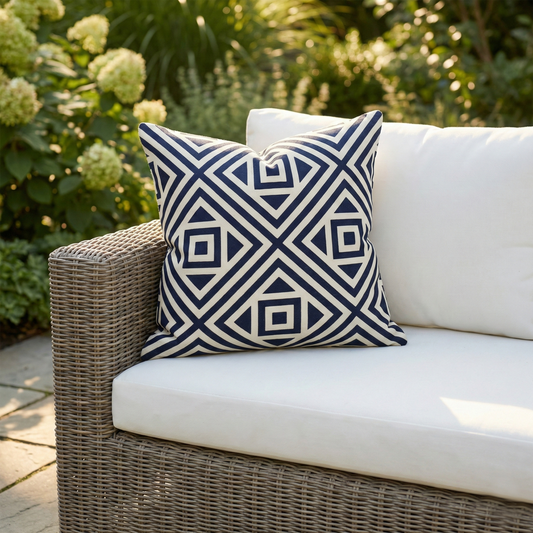 Seoul - Navy & White Modern Double Sided Indoor/Outdoor Pillow for Patio (20" x 20")