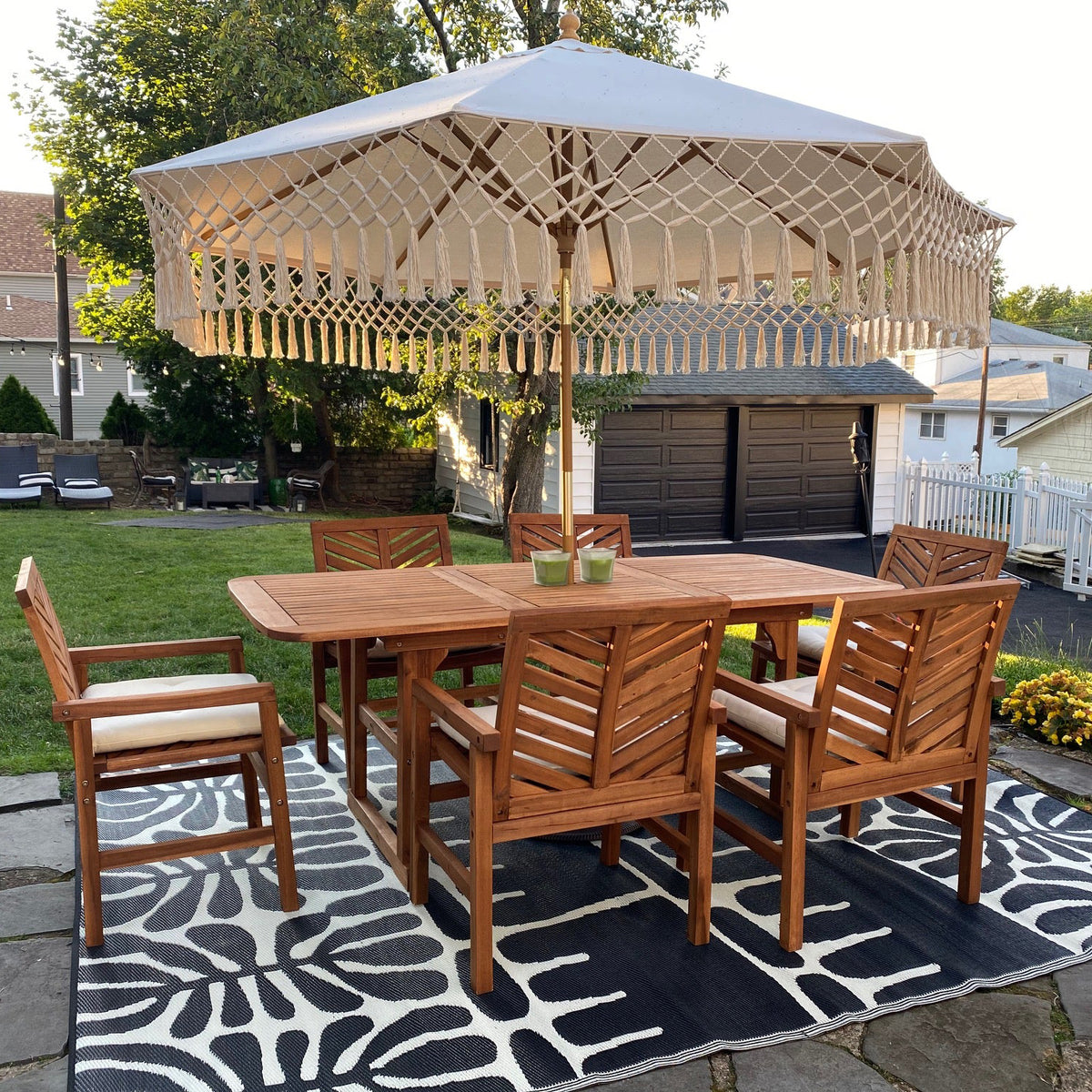 Black & White Outdoor Rug, lifestyle patio scene, alternate angle