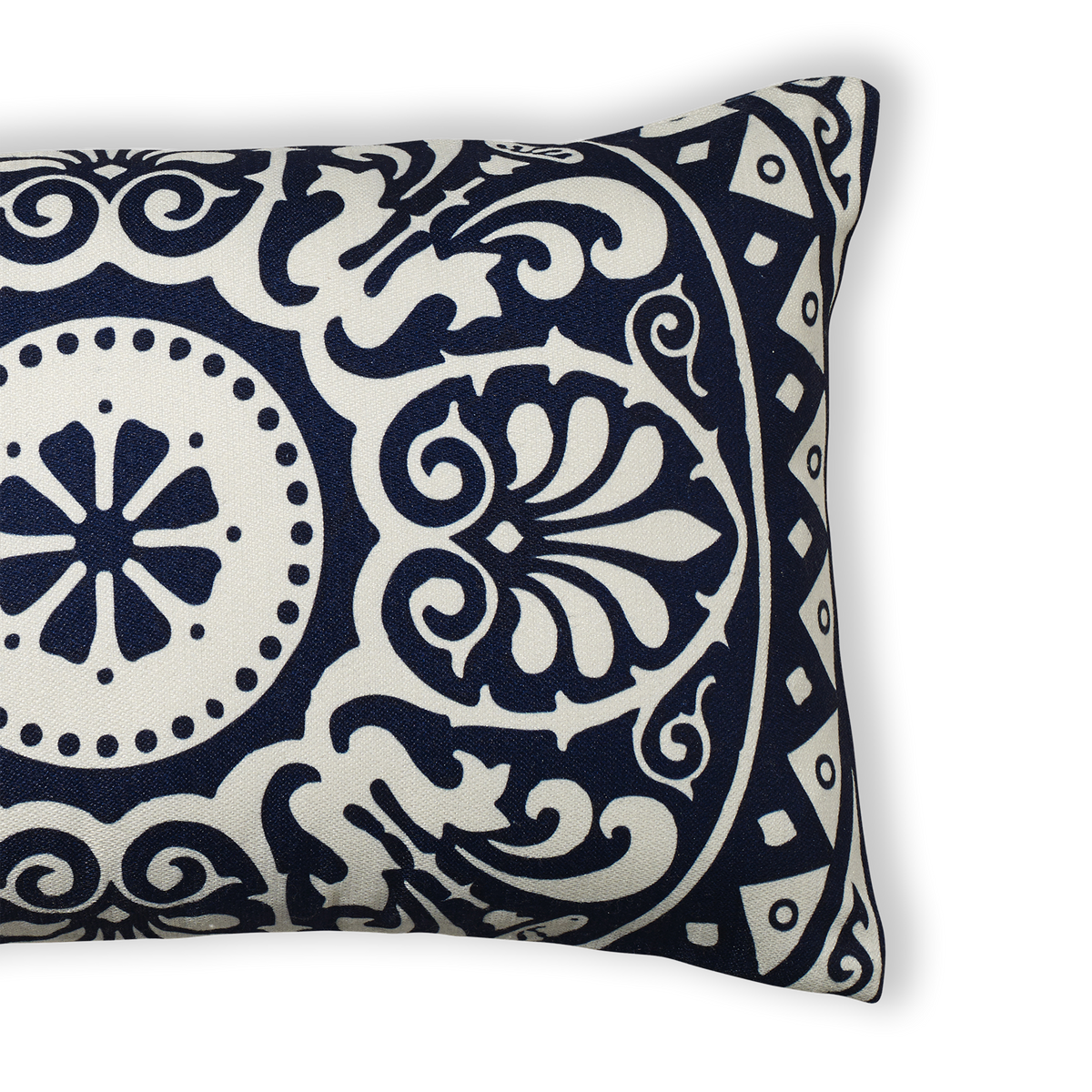 Natural & Black Outdoor Pillow, side-facing product view, alternate angle