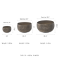 Size guide for set of three antique brass metal planters, 13, 15.3 and 19.5 inches wide