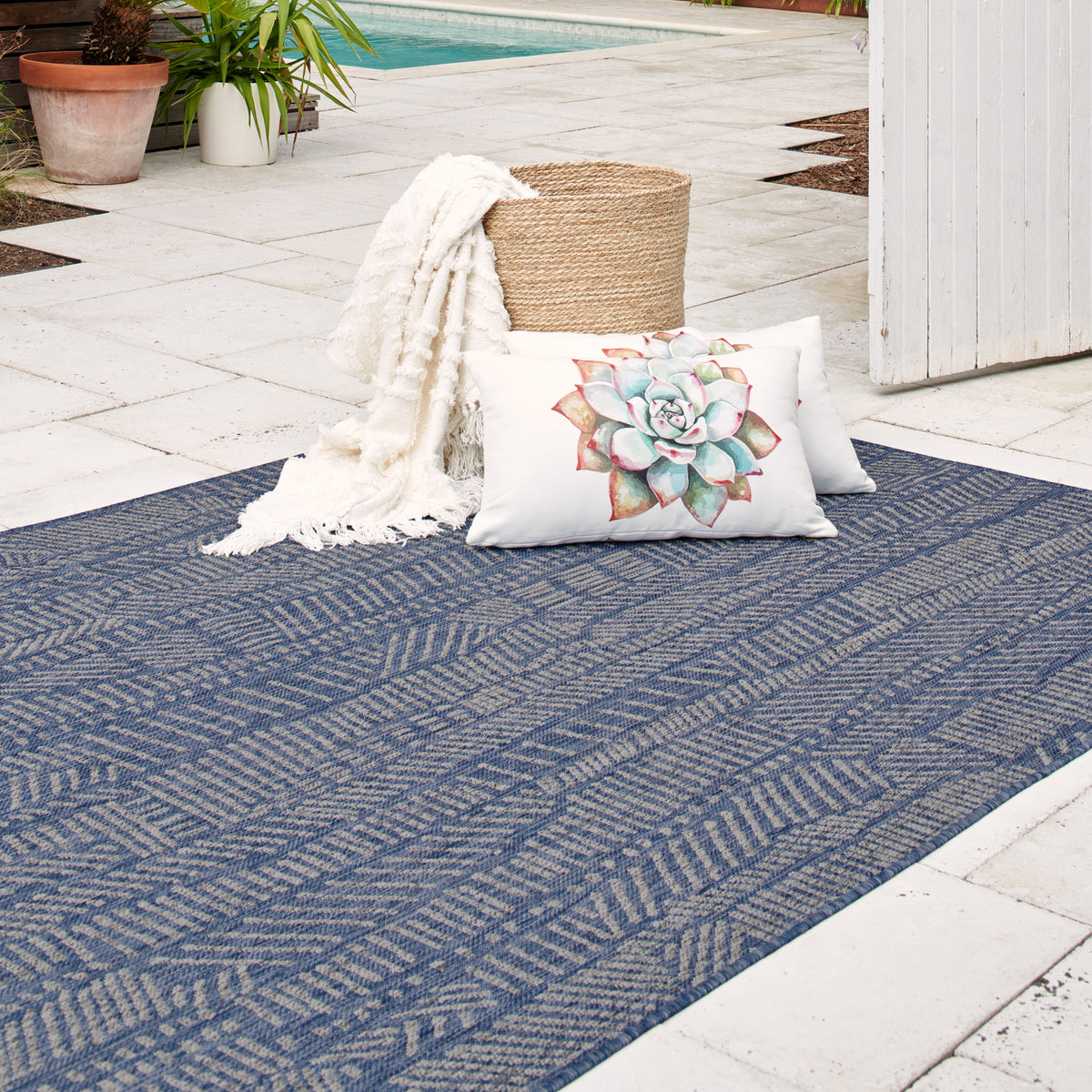 Blue Outdoor Rug, lifestyle patio scene