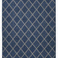 Full view of navy and beige lattice outdoor rug
