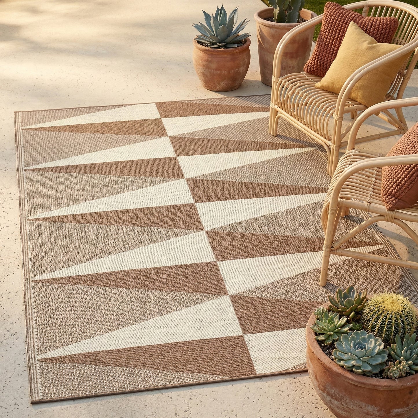 Tucson - Natural Modern Geometric Outdoor Rug for Patio