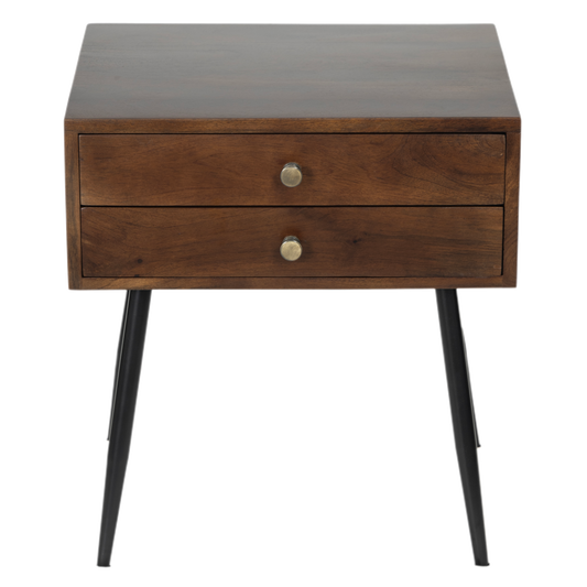 Verdant Mid-Century Mango Wood Side Table For Bedroom - Walnut 22"