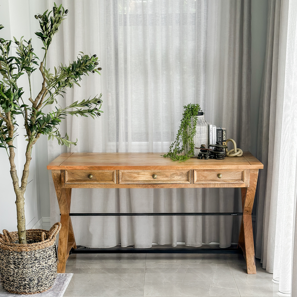 Vita Farmhouse Mango Wood Desk For Home Office - Natural 56