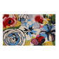 Full view of large coir doormat with blue, red and pink painted flowers