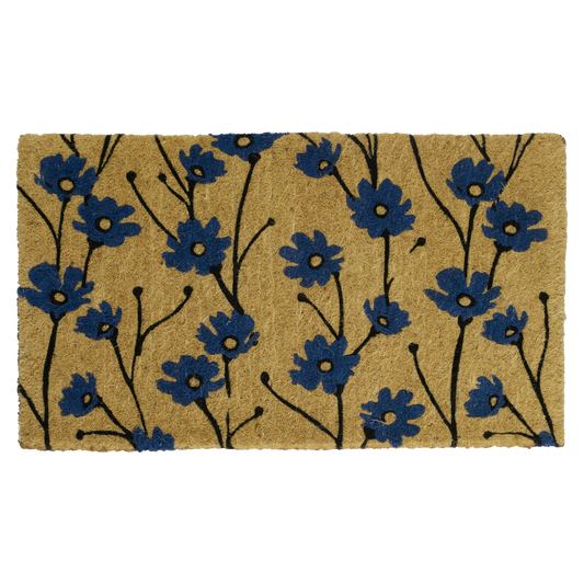 Wild Flowers - Blue Doormat (18" x 30" Thick) Handwoven Durable