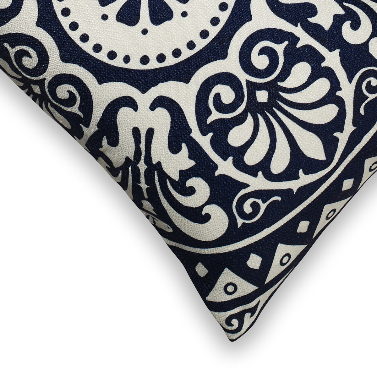 Natural & Black Outdoor Pillow, zipper and insert detail, alternate angle