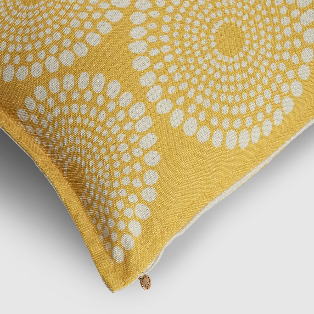 Yellow Outdoor Pillow, zipper and insert detail, alternate angle