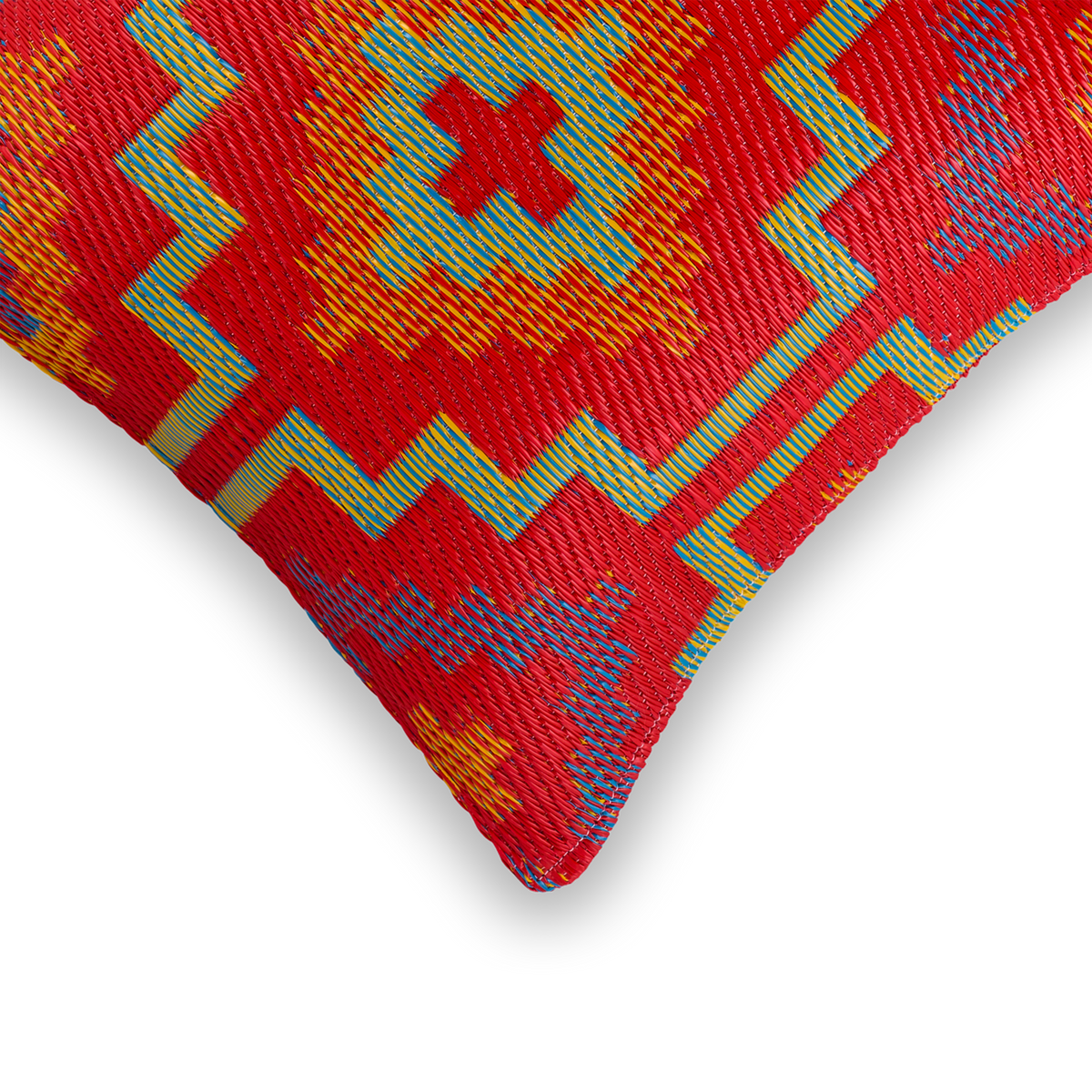 Orange & Violet Outdoor Pillow, zipper and insert detail, alternate angle