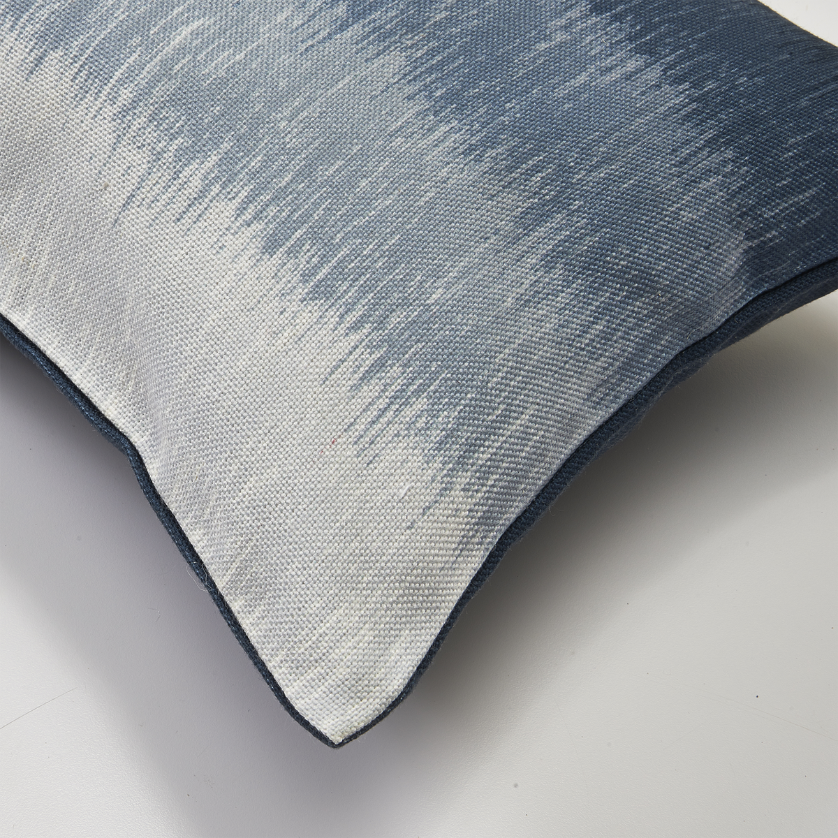 Blue Outdoor Pillow, zipper and insert detail, alternate angle