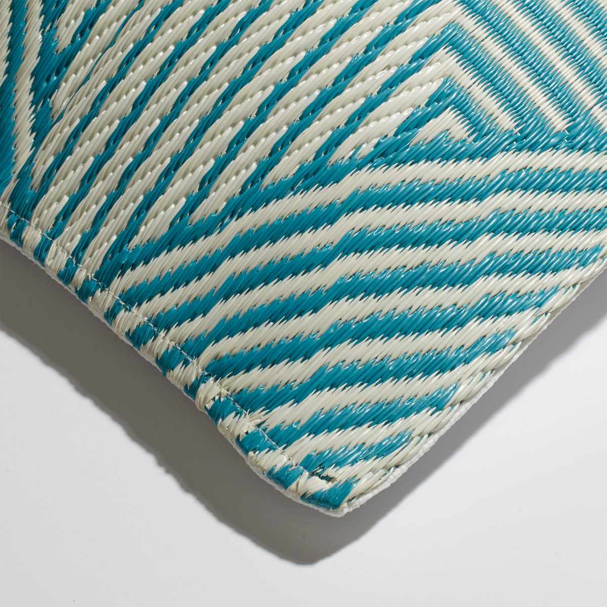 Teal Outdoor Pillow, zipper and insert detail, alternate angle