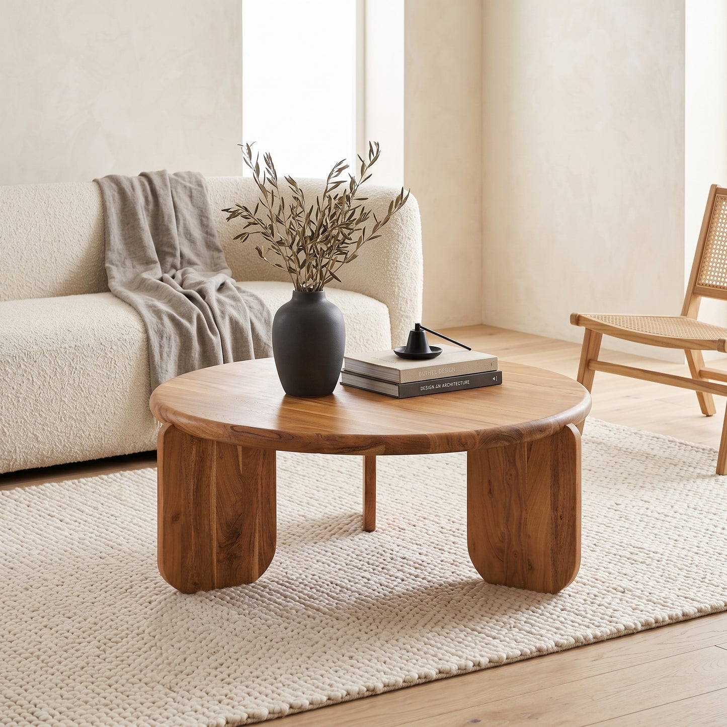 Arlo Round Solid Acacia Wood Coffee Table For Living Room - Natural 36"