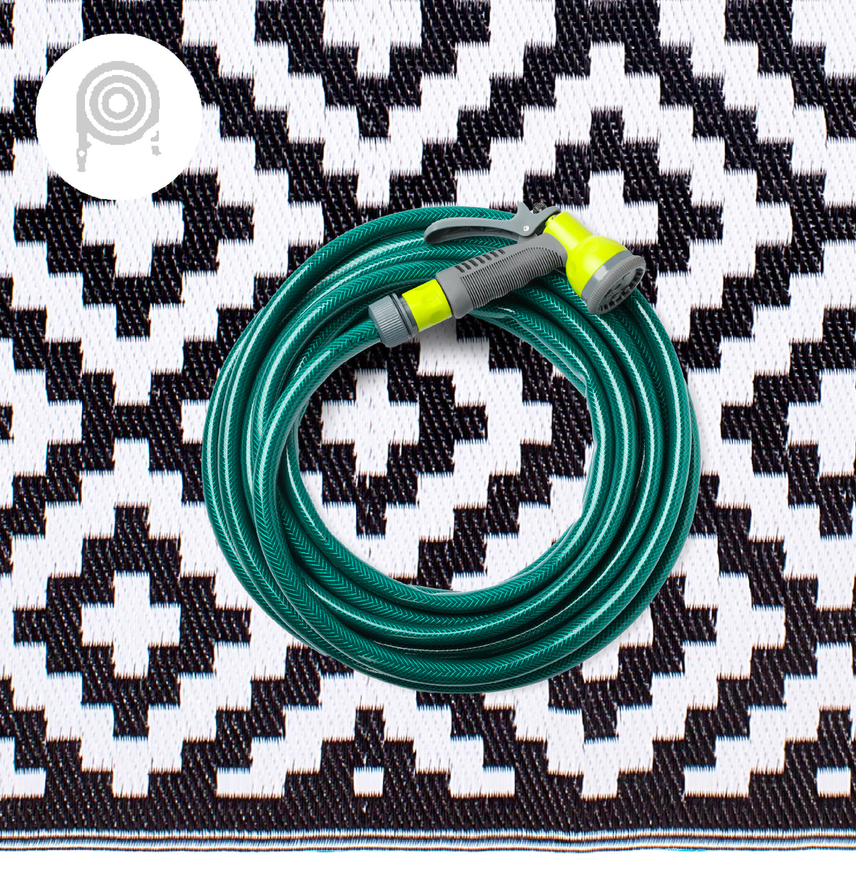 Black & White Area Rug, hose rinse cleaning demo