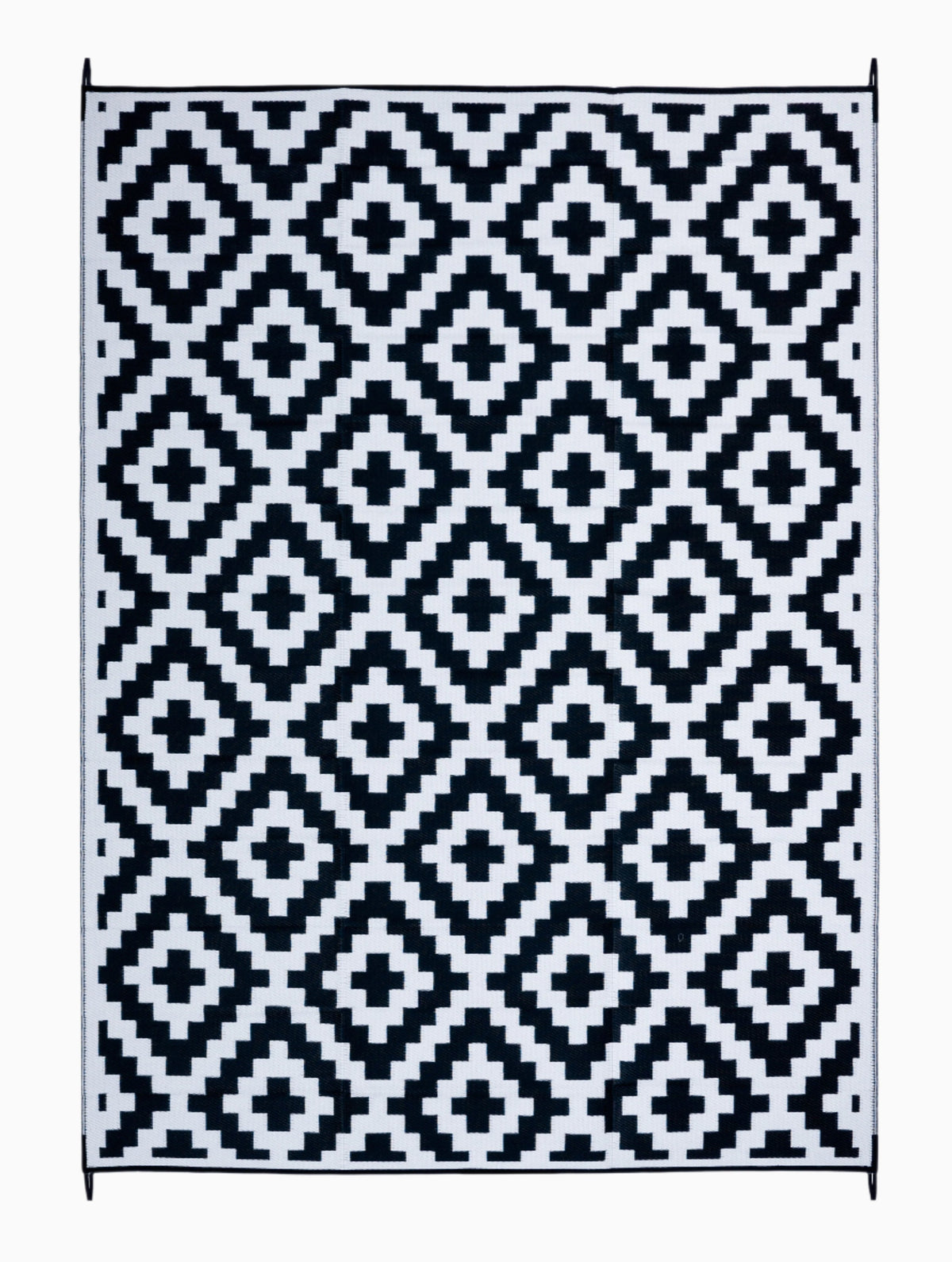 Black & White Area Rug, folded corner detail, alternate angle