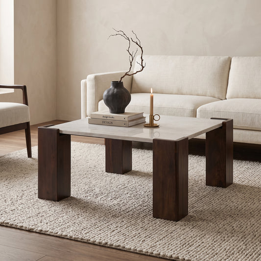 Block Marble Coffee Table For Living Room - White 38"