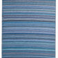 Full view of indigo and blue striped outdoor rug