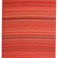 Full view of red and orange striped outdoor rug