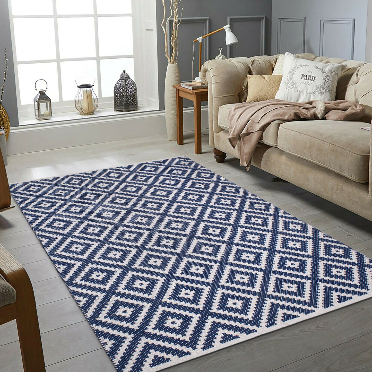 Chanler - Blue Flatweave  Diamonds Indoor/Outdoor Area Rug FINAL SALE