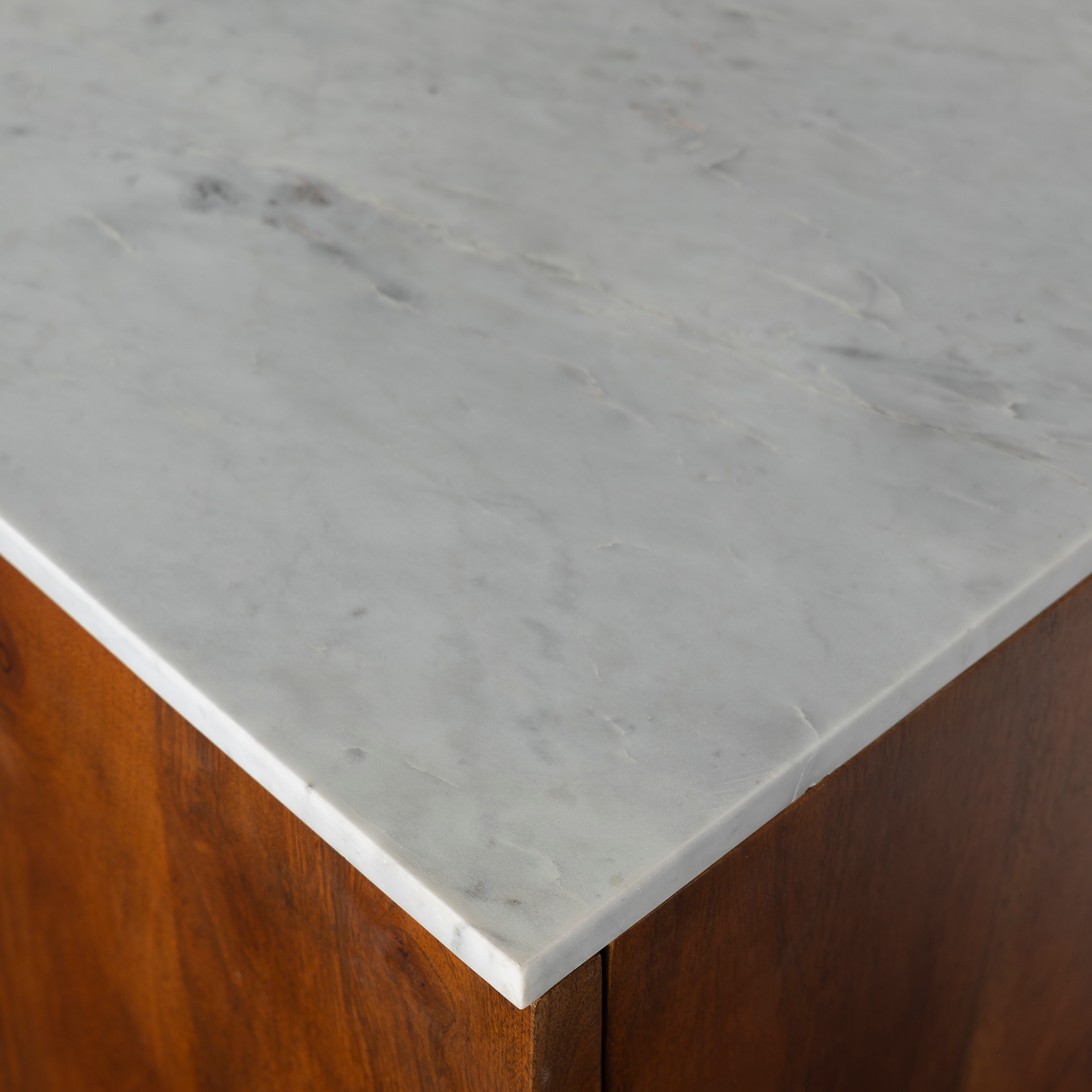 Cove 51" White Marble & Solid Wood Sideboard Media Cabinet