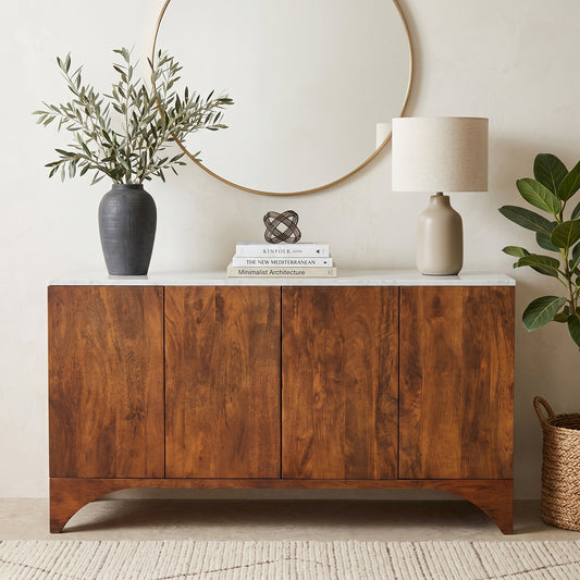 Cove White Marble & Solid Wood Sideboard Media Cabinet 51"