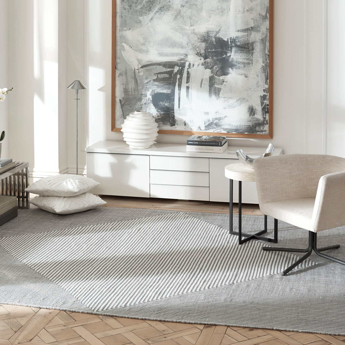 Gray Modern Outdoor Rug, lifestyle patio scene