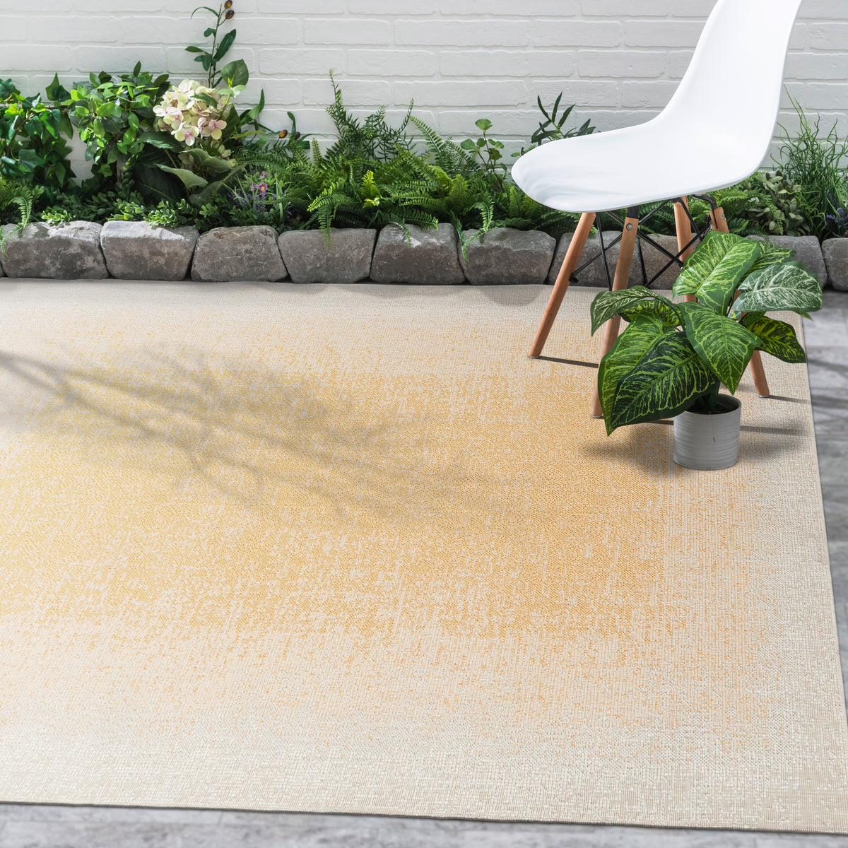 Yellow Outdoor Rug, lifestyle patio scene