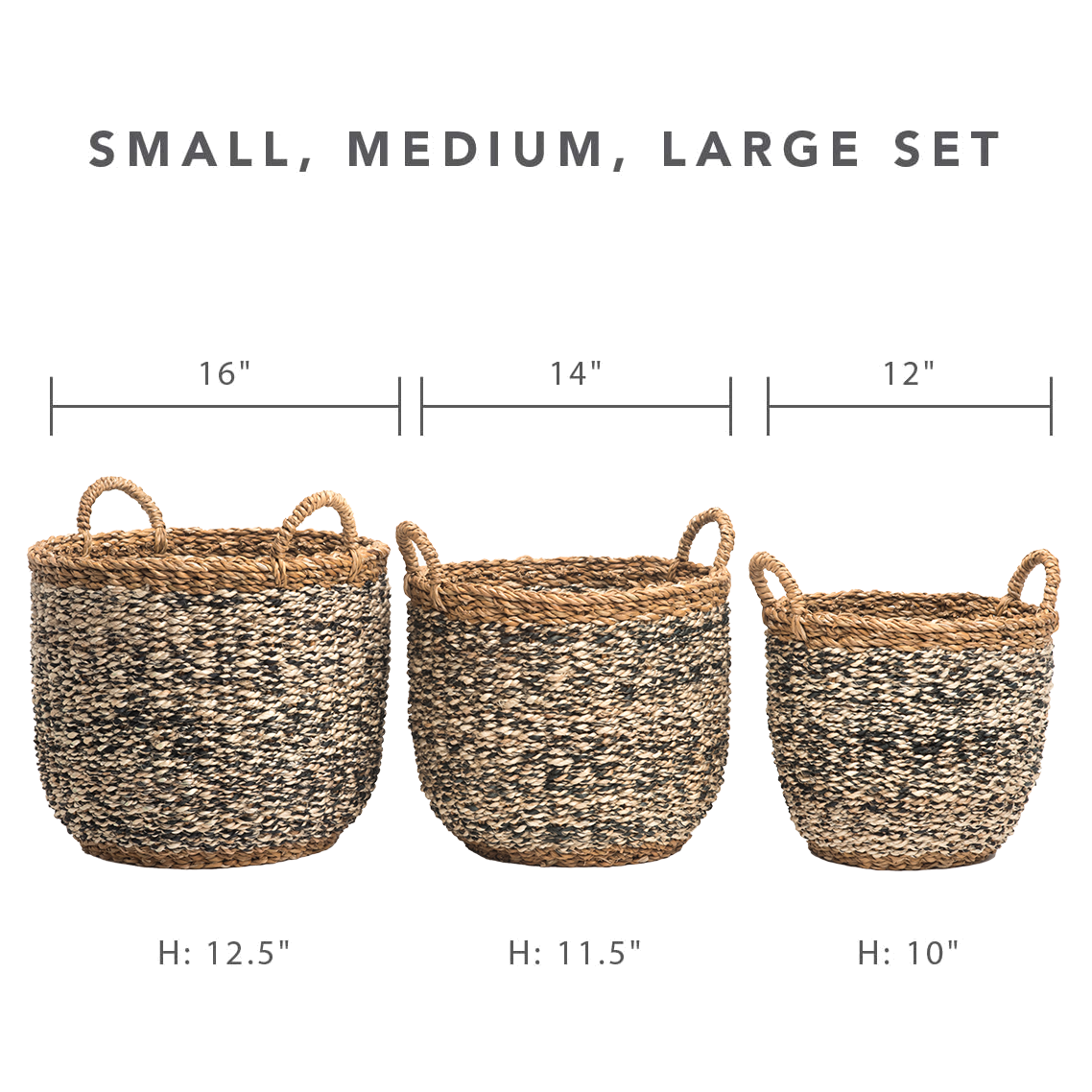 Ebony - Natural and Black Storage 3 piece Basket Set