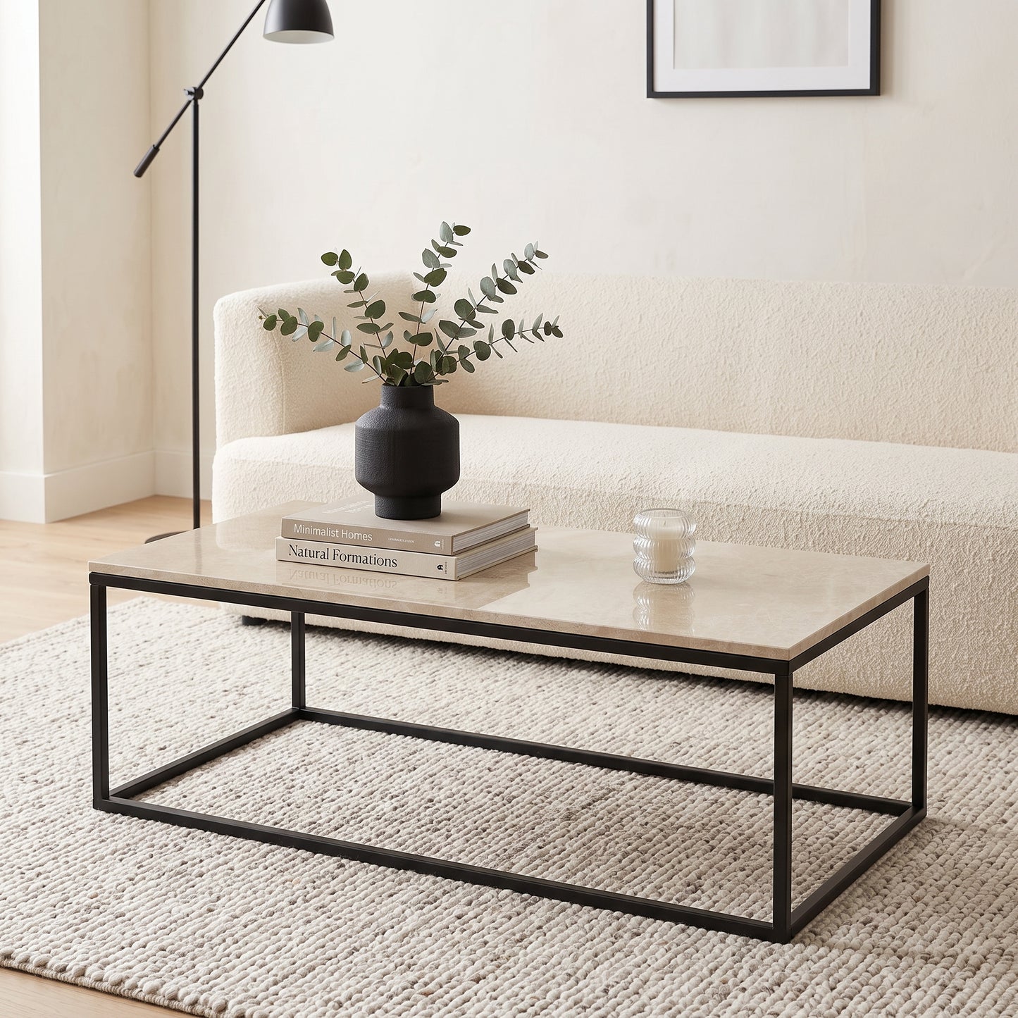 Evolve Marble Coffee Table For Living Room - Beige/Black 47"