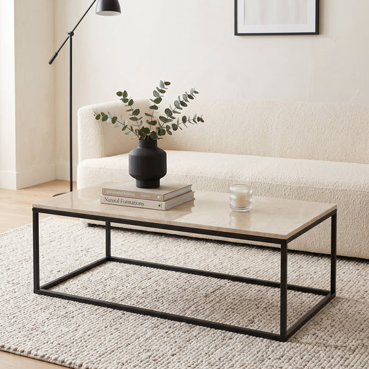 Evolve Marble Coffee Table For Living Room - Beige/Black 47"