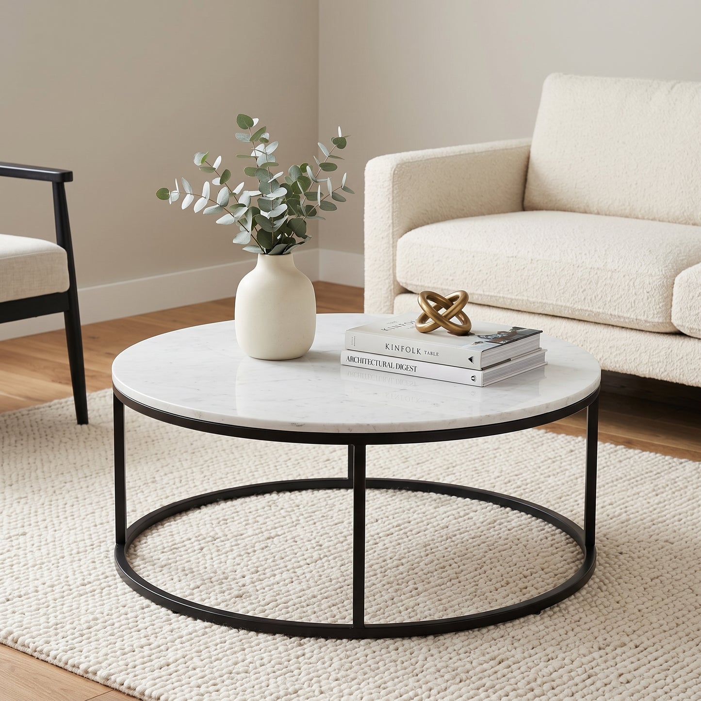 Evolve Round Marble Coffee Table For Living Room - White/Black 36"
