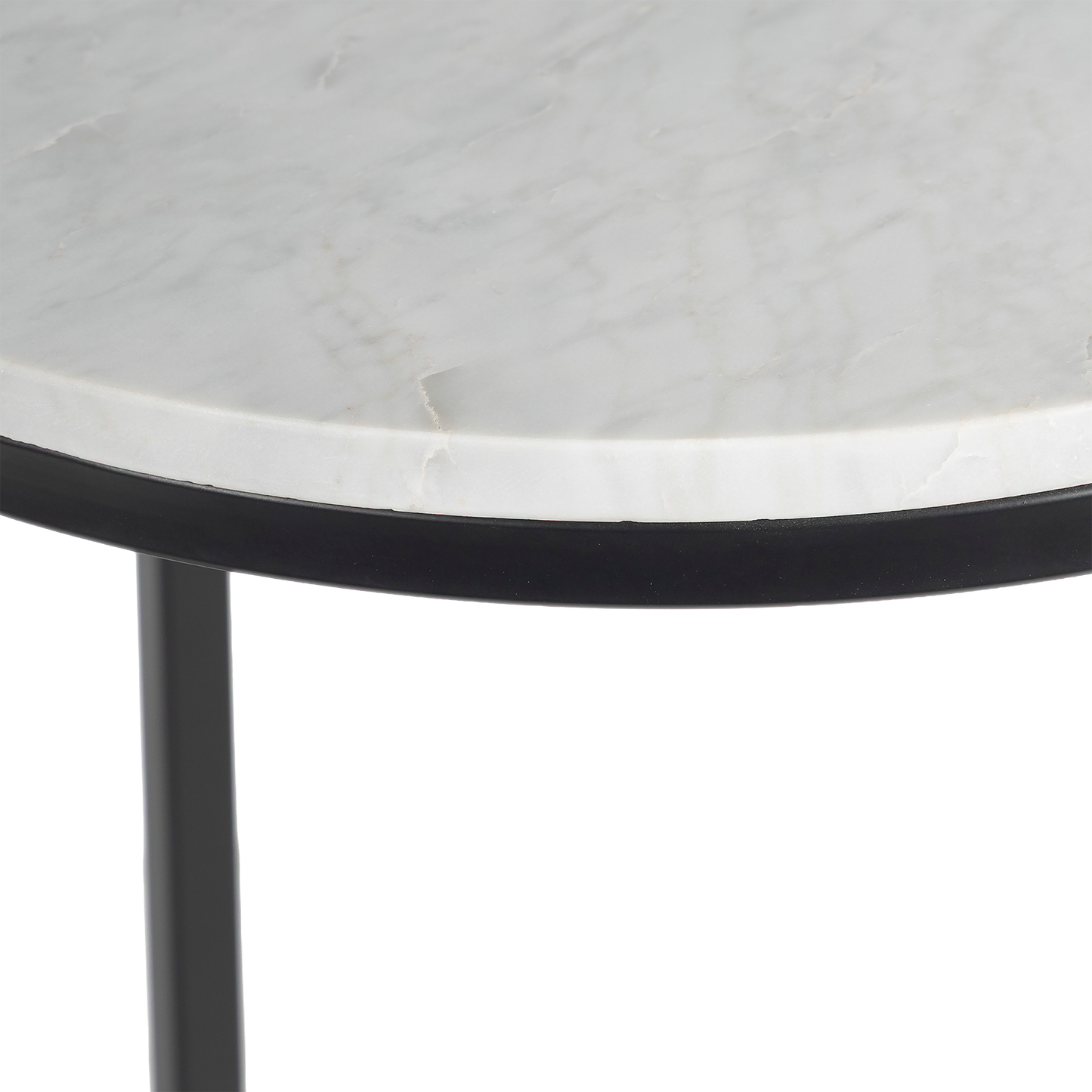 Evolve Round Marble Side Table For Living Room - White/Black 20"