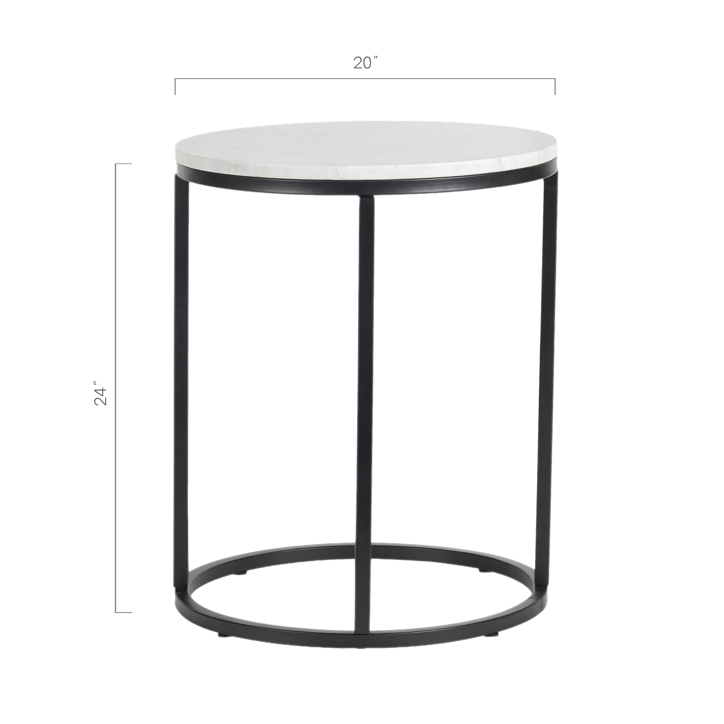 Evolve Round Marble Side Table For Living Room - White/Black 20"