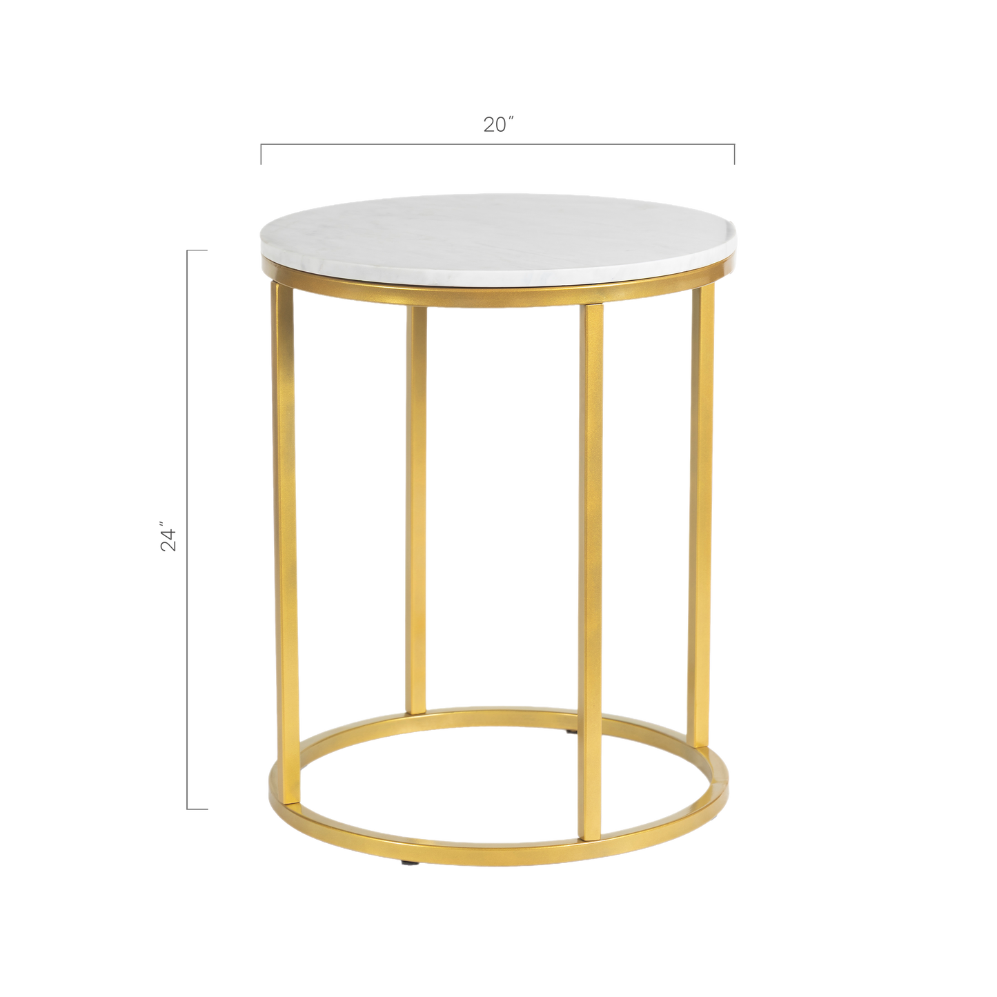 Evolve Round Marble Side Table For Living Room - White/Gold 20"