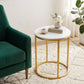 Evolve Round Marble Side Table For Living Room - White/Gold 20"