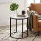 Evolve Round Marble Side Table For Living Room - White/Black 20"